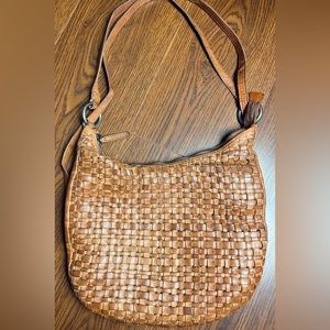Vilenca Woven Leather Brown Satchel/ Purse/ Backpack